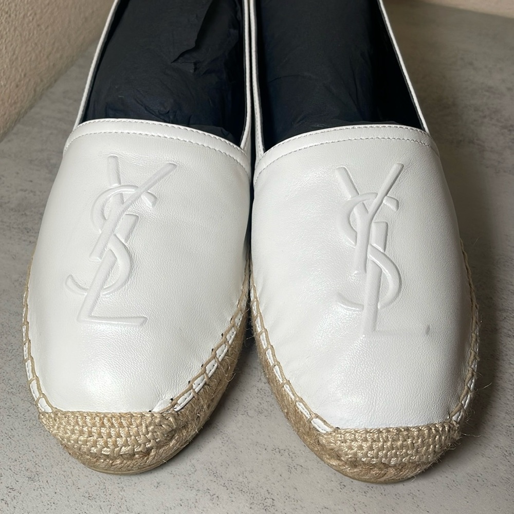 YSL Yves Saint Laurent White Leather Espadrilles Slip Ons Size 39 - Picture 5 of 12